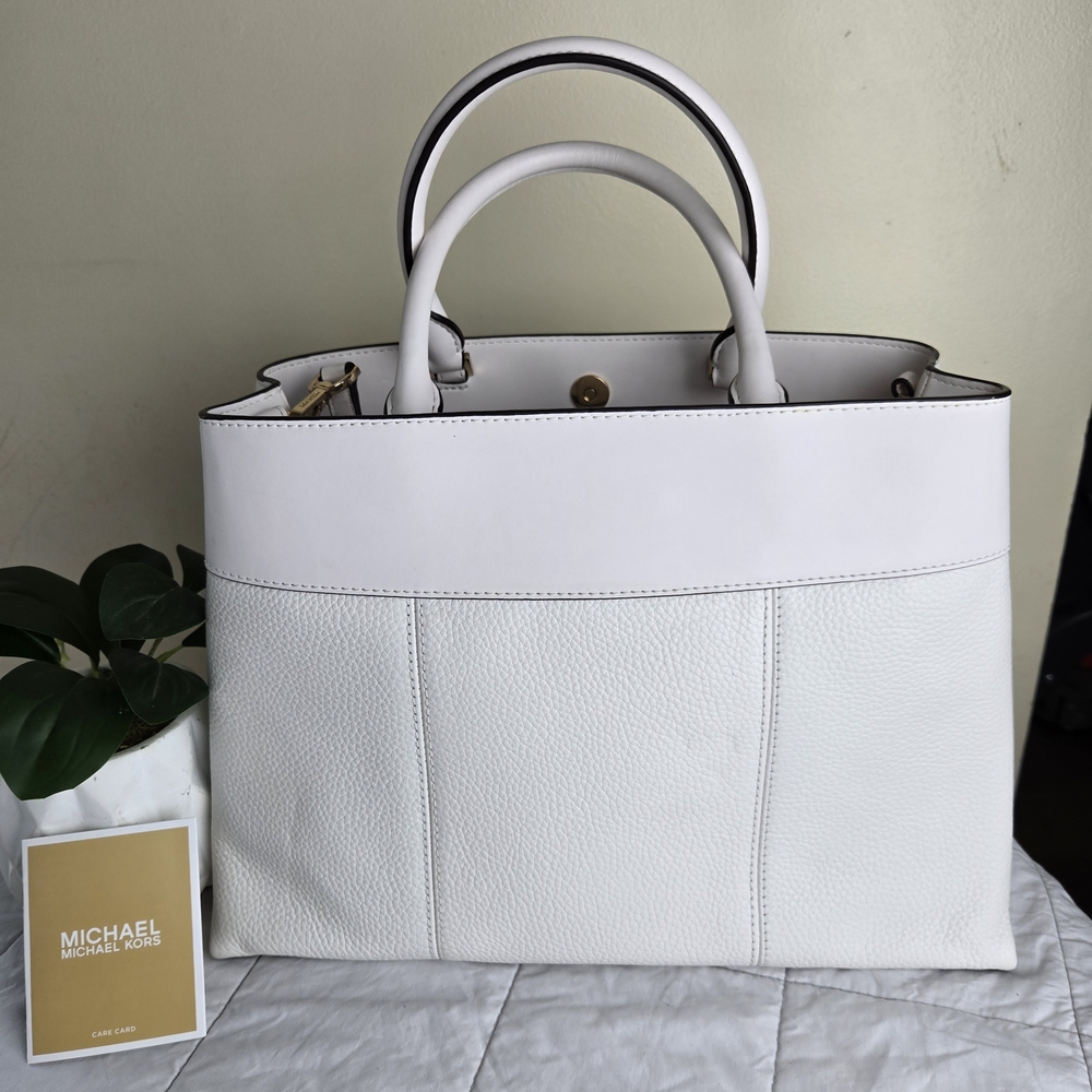 Michael Kors Gramercy Large Pebble Leather White Satchel - Picture 4 of 12